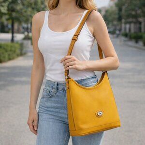 Vintage Dooney & Bourke Mustard Yellow Leather Hobo Shoulder Bag